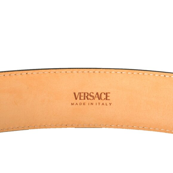 Versace Black 100% Leather Silver Decorated Buckle Belt US 32 IT 80 main image 2